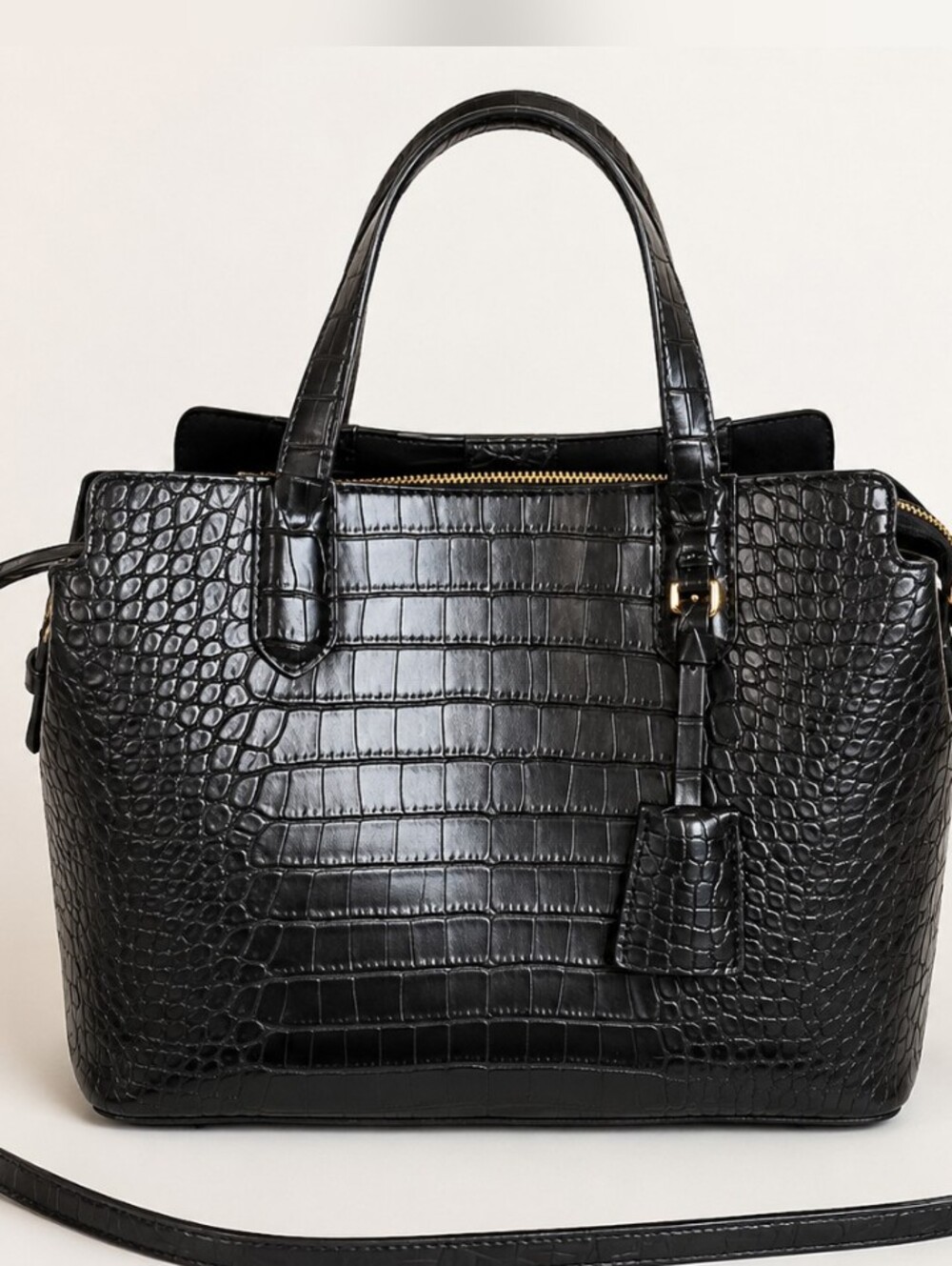 A New Day Black Croc Embossed Satchel Crossbody Purse